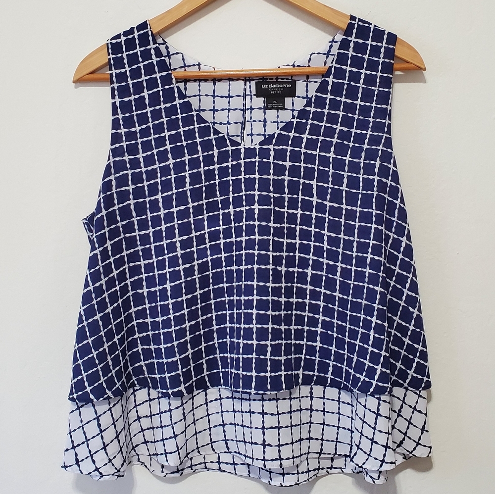 Liz Claiborne Blue and White Layered Tank-Top Petite Size Small